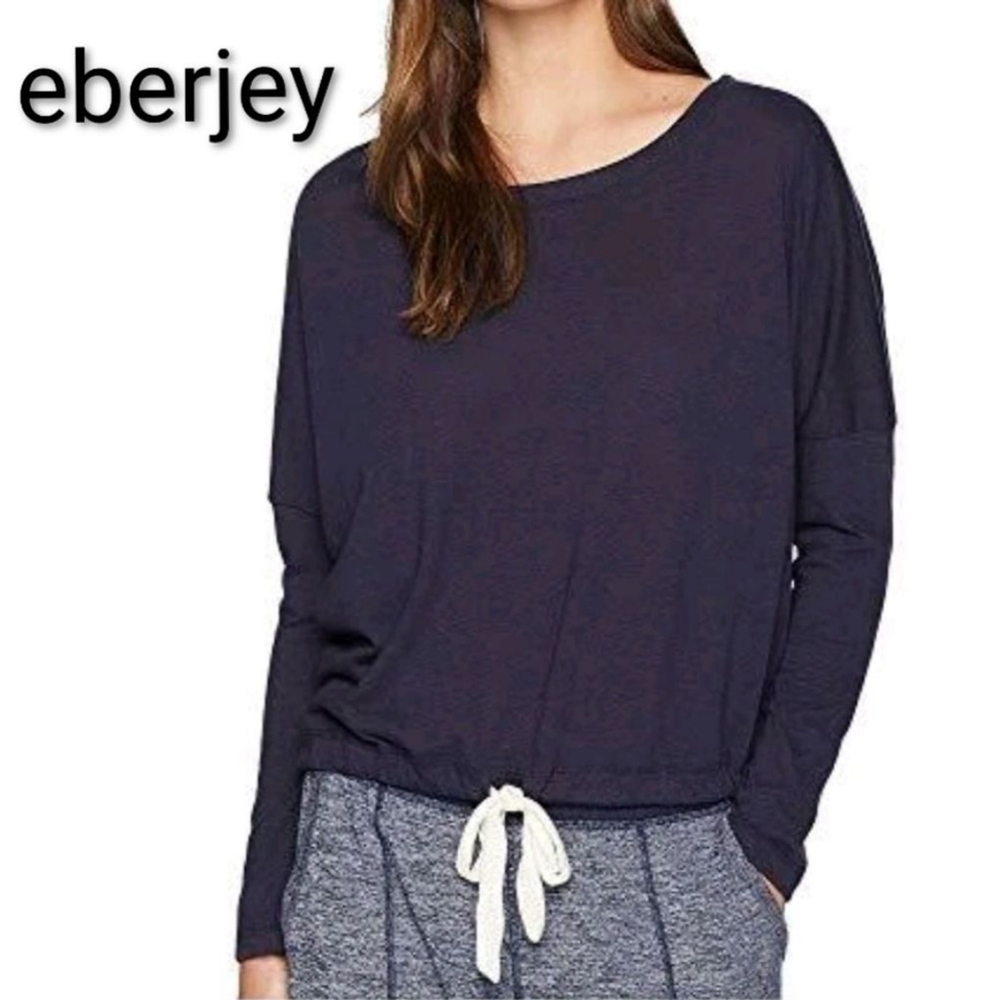 Revolve Eberjey Navy Long Sleeve Tee Heather Slouchy Top Deep Sea M Cotton Blend
